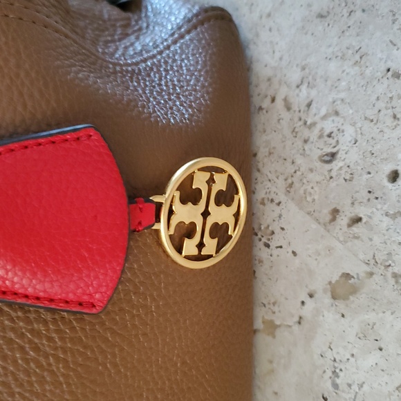 Tory burch Satchel rich Brown Leather Handbag with Red Accent - Picture 3 of 12